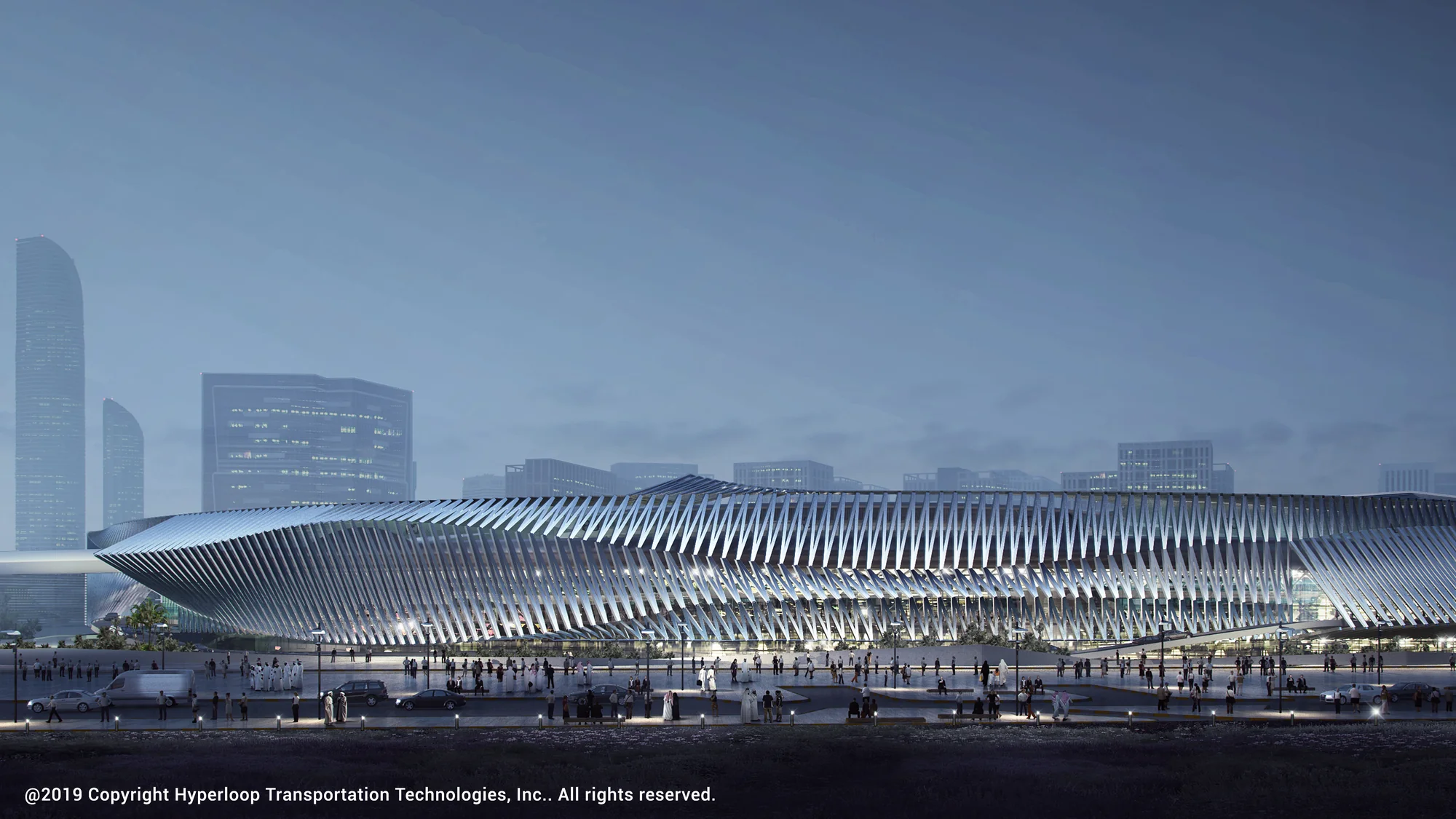 Hyperloop station at night