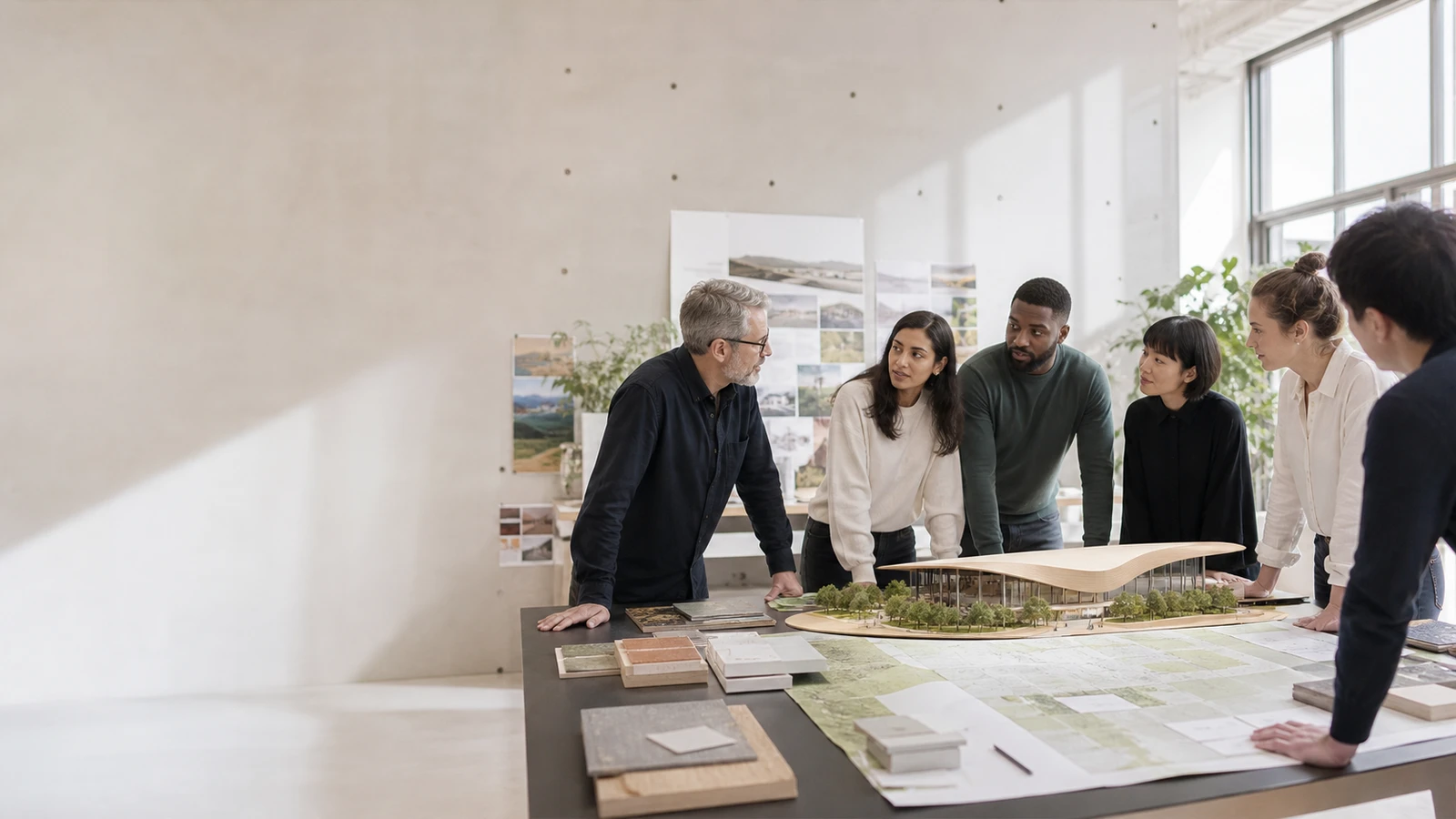 Photorealistic concept visualisation of a multidisciplinary team in an engineering studio