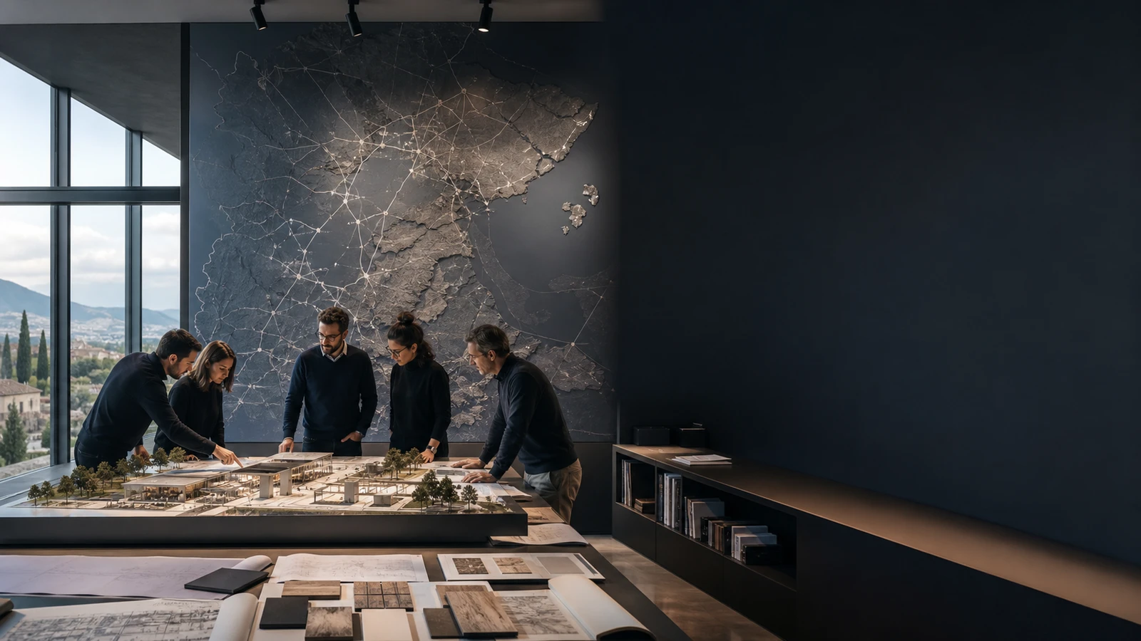 Photorealistic concept visualisation of a team planning an intermodal station