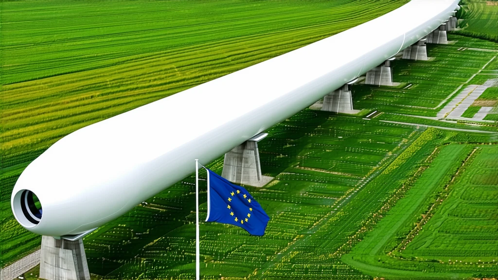 Hyperloop tubes with the flag of the European Union, representing the HyperSafe certification programme