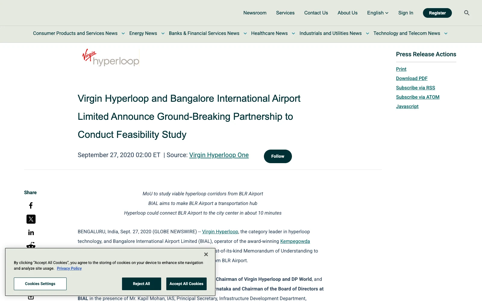 The proposed hyperloop link between Bengaluru airport and the city