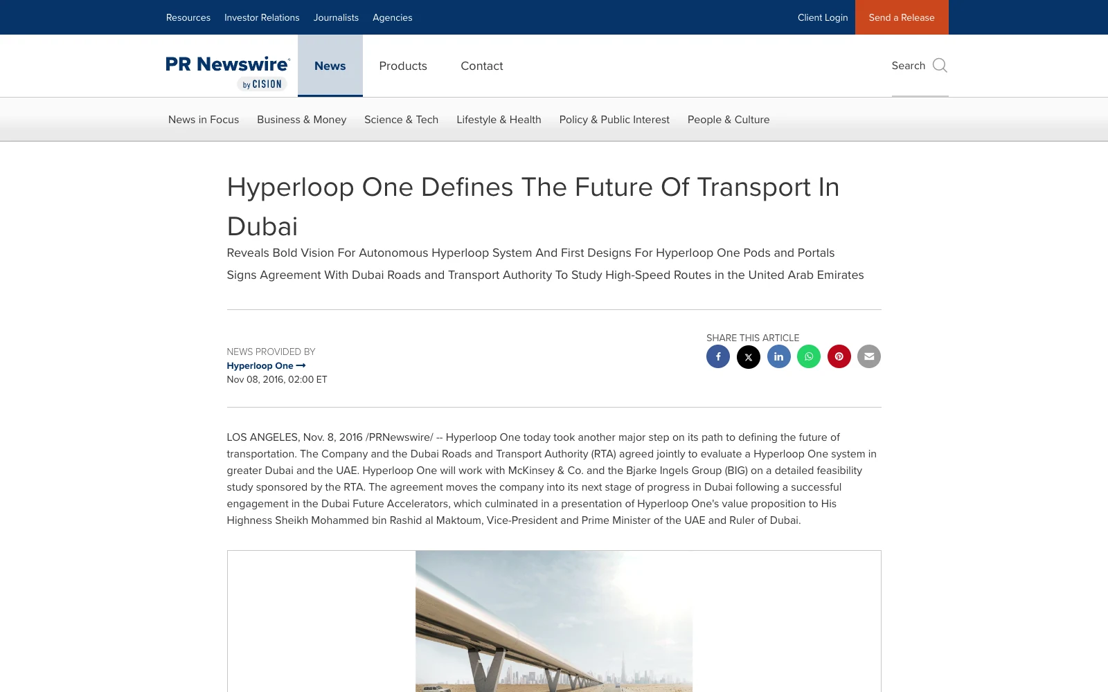 Hyperloop One's passenger and freight network concept for Dubai