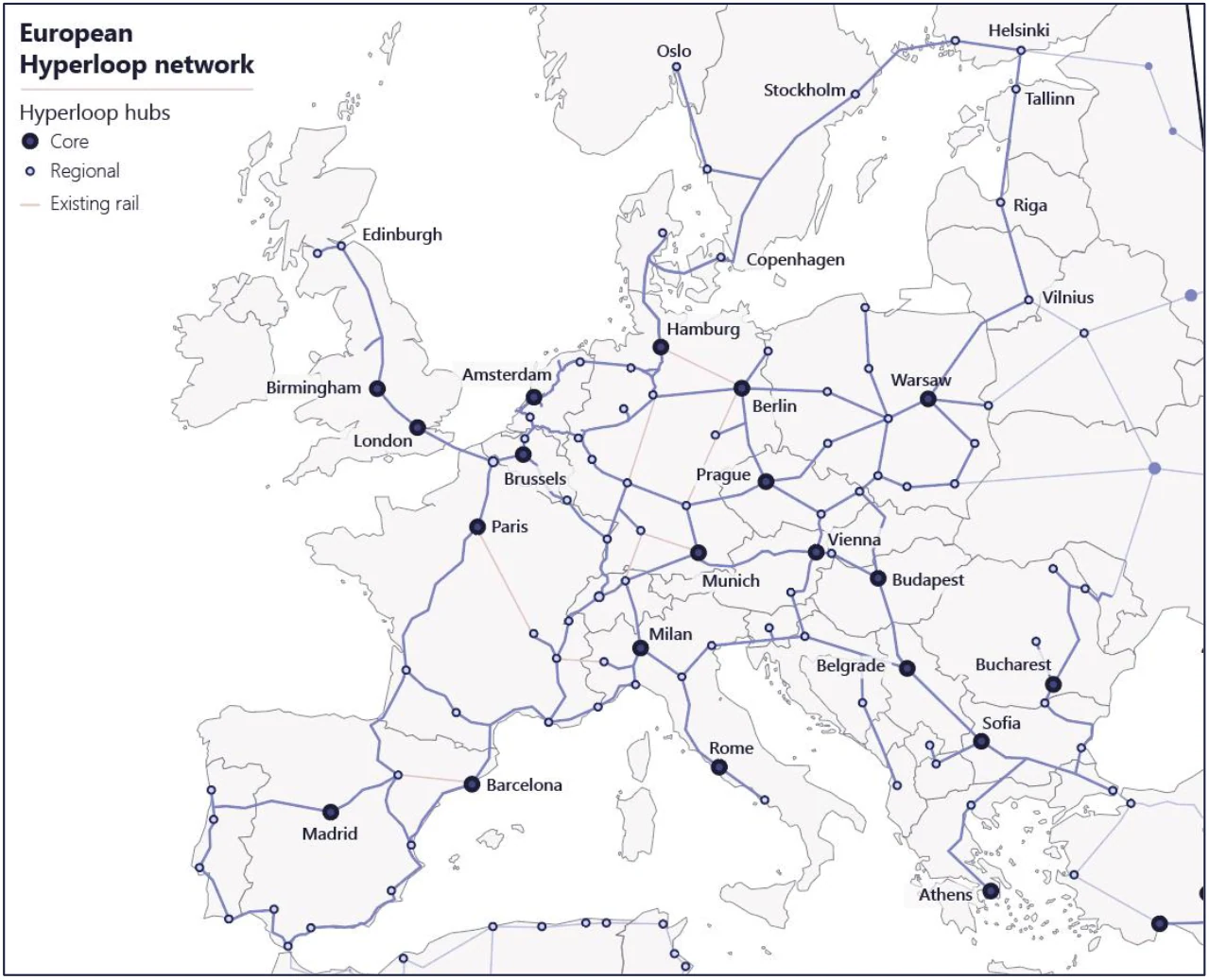 The Hyperconnected Europe map of international hyperloop city pairs
