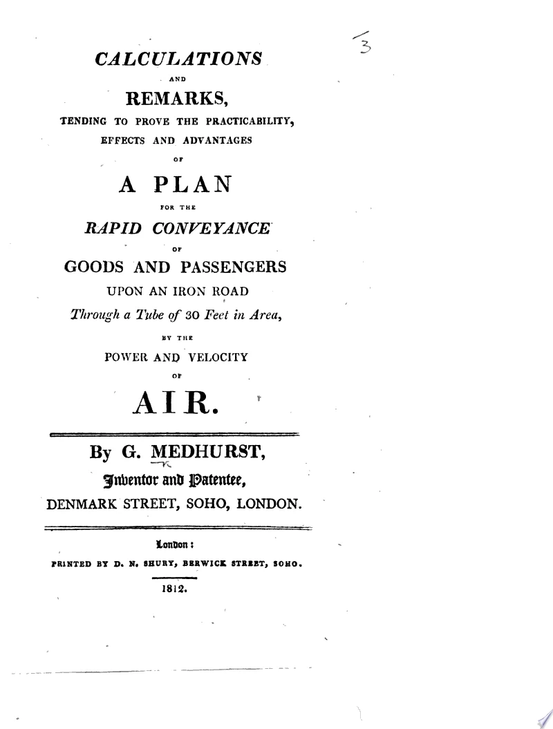 Title page of George Medhurst's 1812 treatise on atmospheric transport