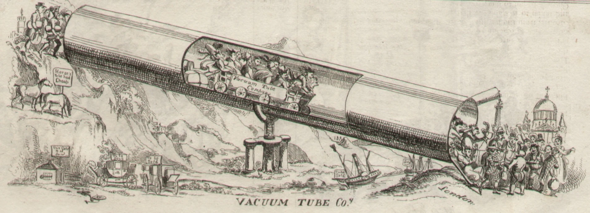 Period illustration of the proposed London–Edinburgh vacuum tunnel
