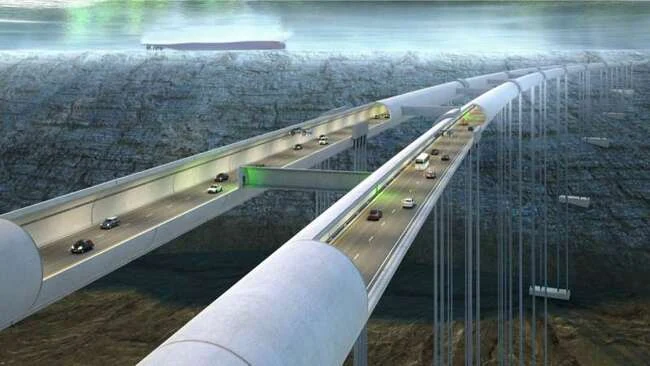 Concept of a submerged floating tunnel for transoceanic transport