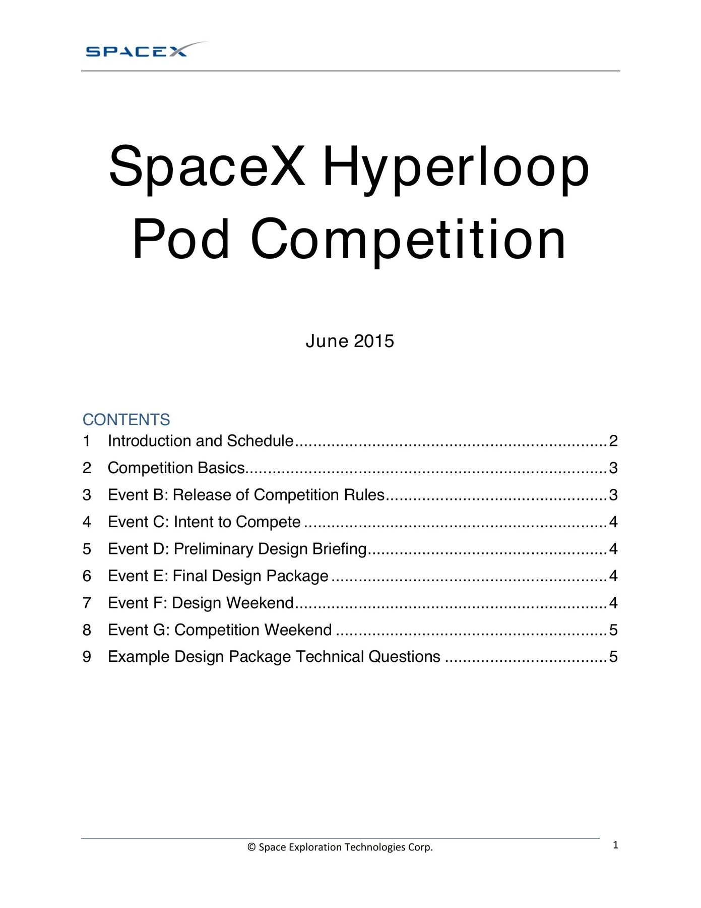 The SpaceX Hyperloop Pod Competition rules document, 2015