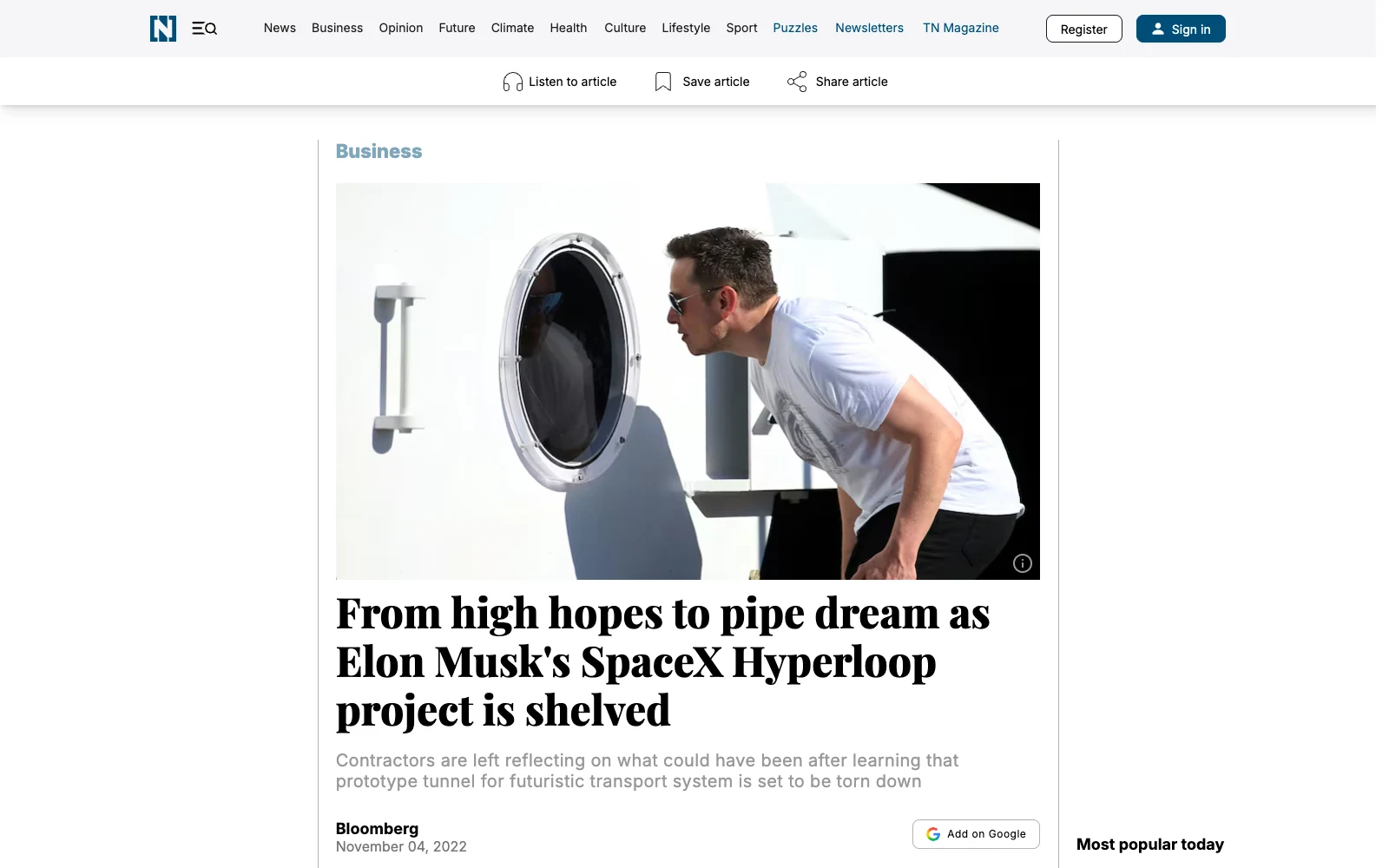 A SpaceX competition pod on display in Hawthorne