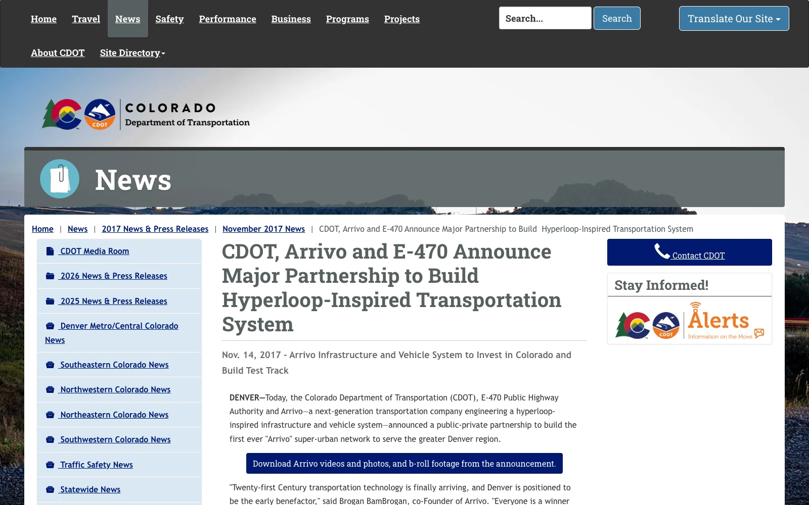 Arrivo's hyperloop-inspired urban system announced with CDOT and E-470