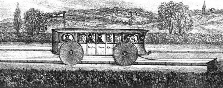 Historical illustration of Vallance's full-carriage pneumatic railway
