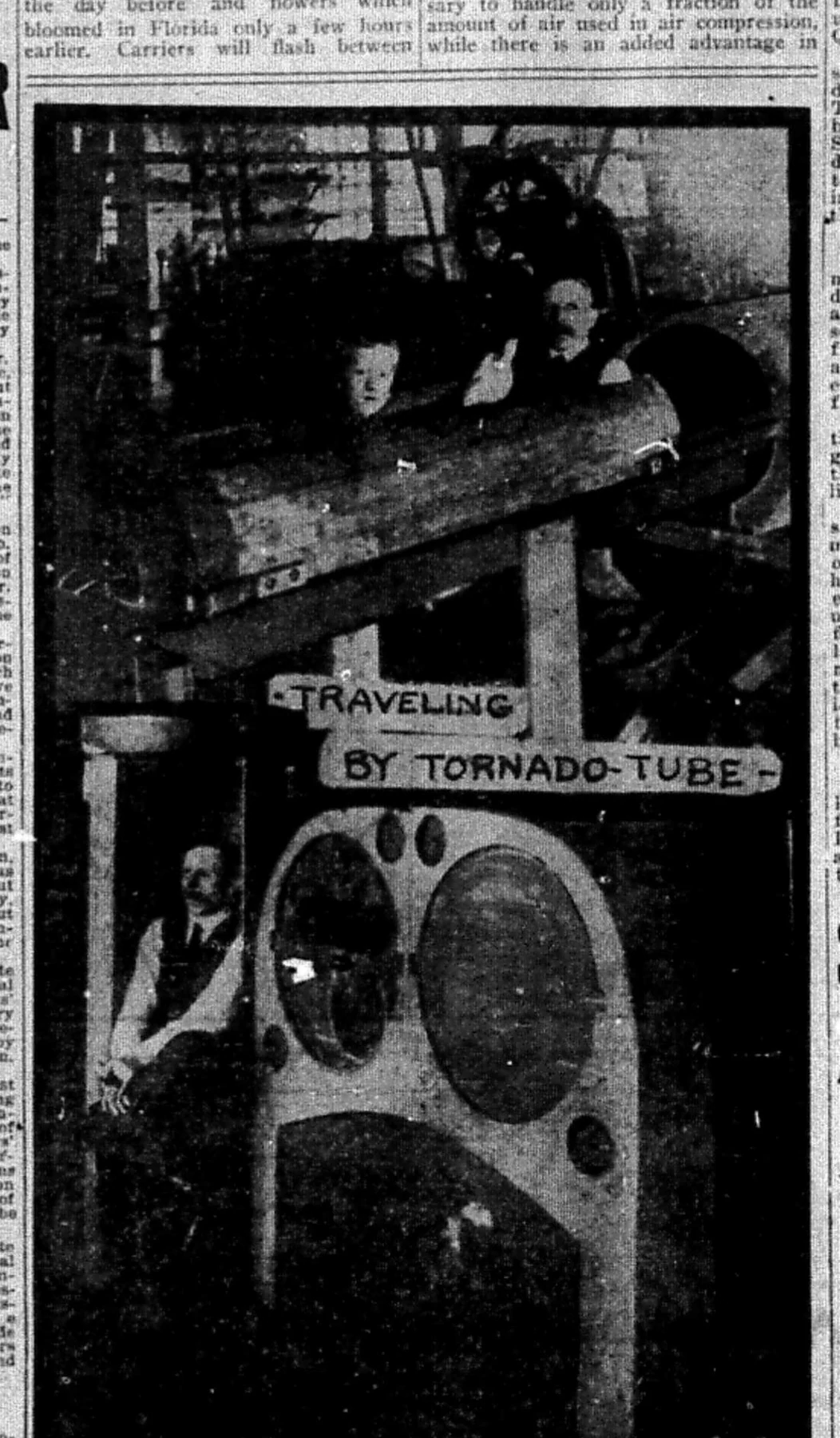 1908 newspaper illustration of Stoetzel's pneumatic passenger capsule