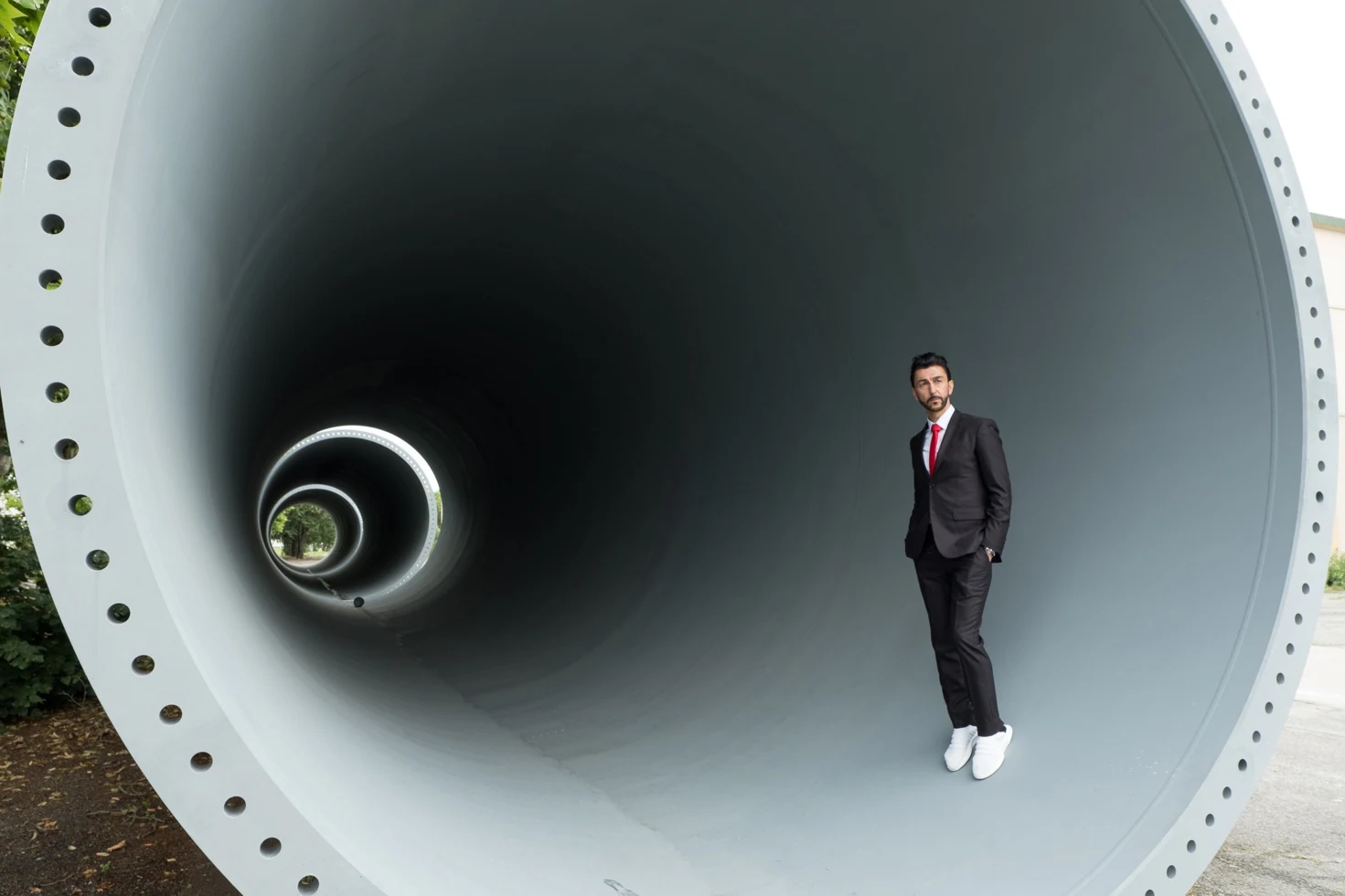 Bibop Gresta inside the full-scale hyperloop tube in Toulouse