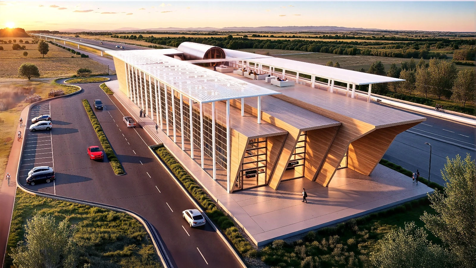 Aerial visualisation of the HyperTransfer station in Veneto